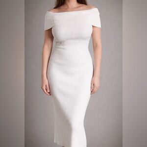 Gabrielle Union White/Ivory Bodycon Ribbed Knit Midi Dress Size M
